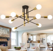 Load image into Gallery viewer, Ceiling Light 8 Lights E27 Modern Chandelier Semi-Flush Mount 90cm Black and Gold
