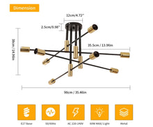 Load image into Gallery viewer, Ceiling Light 8 Lights E27 Modern Chandelier Semi-Flush Mount 90cm Black and Gold
