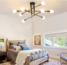 Load image into Gallery viewer, Ceiling Light 8 Lights E27 Modern Chandelier Semi-Flush Mount 90cm Black and Gold

