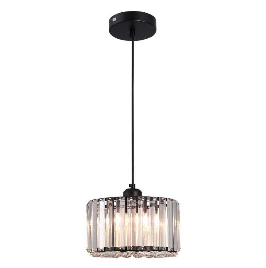 LED Crystal Pendant Lamp Black Ceiling Pendant Light Round Modern Iron Chandelier