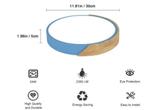 Load image into Gallery viewer, LED Blue Ceiling Light 24W Modern Cool Light Flush Mount 30 cm Round Wood Ceiling Lamp
