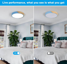 Load image into Gallery viewer, LED Blue Ceiling Light 24W Modern Cool Light Flush Mount 30 cm Round Wood Ceiling Lamp
