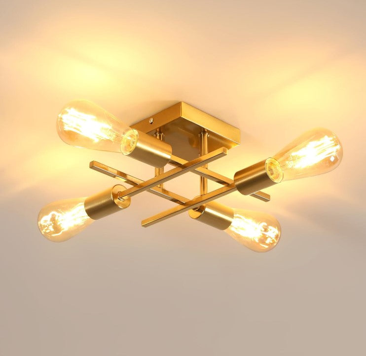 Gold Ceiling Light Fixture 4-Light Industrial Ceiling Light E27 Modern 28 cm