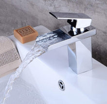 Load image into Gallery viewer, Waterfall Faucet Chrome/Black Basin Tap Single Handle Brass Tap Cold Hot Water Function

