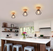 Load image into Gallery viewer, 2pcs Retro Ceiling Light Fixture Vintage Black Ceiling Light Indoor Wood and Metal Ceiling Lamp
