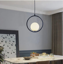 Load image into Gallery viewer, Modern Metal Circle Glass Globe Shaped Pendant Ceiling Light Black E27
