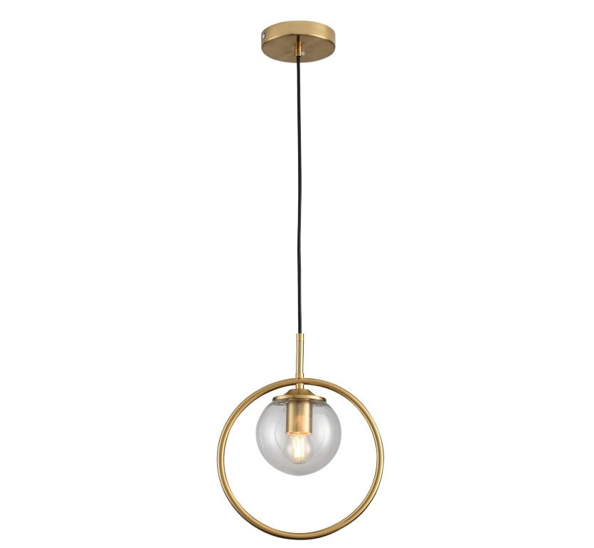 Gold Ring Pendant Light 25cm with Glass Shade Globe Modern Chandelier Ceiling Light