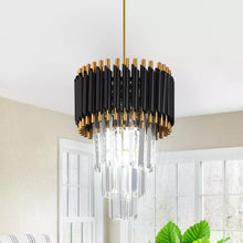 Load image into Gallery viewer, Crystal Chandelier Pendant Light Ceiling Light Height Adjustable Black/Gold E27
