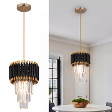 Load image into Gallery viewer, Crystal Chandelier Pendant Light Ceiling Light Height Adjustable Black/Gold E27
