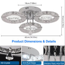 Load image into Gallery viewer, LED Ceiling Light Silver Dimmable Crystal Chandelier with Remote Control 3/5 Rings
