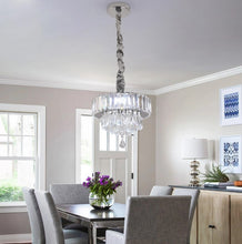 Load image into Gallery viewer, Crystal Pendant Light Silver Ceiling Light LED Chandelier 3 Color Lights
