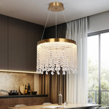 Load image into Gallery viewer, Crystal Chandelier LED Gold Ceiling Pendant Lamp Height Adjustable 47W 3 Color Lights
