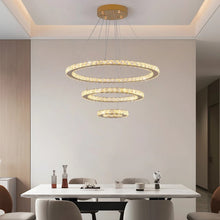Load image into Gallery viewer, Gold Crystal Pendant Light Ring Chandelier LED Dimmable with Remote (60+40+20cm)
