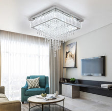Load image into Gallery viewer, Crystal Square Chandelier LED Ceiling Light Silver Cool White/ 3 Color Lights Dimmable 45cm
