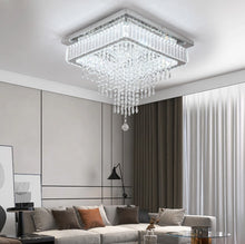 Load image into Gallery viewer, Crystal Square Chandelier LED Ceiling Light Silver Cool White/ 3 Color Lights Dimmable 45cm
