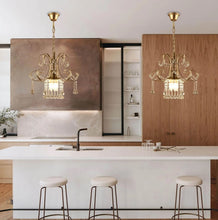Load image into Gallery viewer, Mini Crystal Chandelier Champagne 3 Light G9 Pendant Ceiling Lamp Champagne
