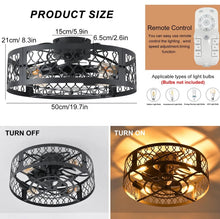 Load image into Gallery viewer, Industrial Flush Mount Ceiling Fan Black/White 4xE27 50cm with Remote Control
