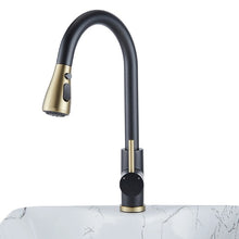 Load image into Gallery viewer, Kitchen Tap Modern Pull-Down Faucet Dual Spray Function Black/Gold Finish
