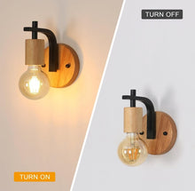 Load image into Gallery viewer, Vintage Wood Wall Sconce Lights E27 Industrial Black Wall Lamp
