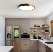 Load image into Gallery viewer, LED Ceiling Light Modern Minimalist Round Light Chandelier Iron &amp; Wood Ceiling Lamp 3 Color Lights
