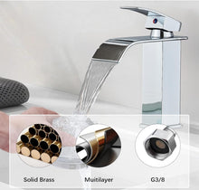 Load image into Gallery viewer, Basin Tap Black/Gold/Silver Modern Waterfall Bathroom Sink Faucet with Single Handle Bathroom Faucet
