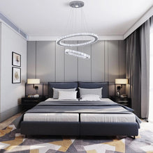 Load image into Gallery viewer, LED Crystal Chandelier Ring Silver Hanging Pendant Light Warm White/ 3 Color Lights/Cool White (50+30cm)
