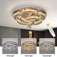 Load image into Gallery viewer, Crystal LED Ceiling Light Silver Chandelier 3 Color Lights 50x24cm Wall/Remote Control
