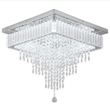 Load image into Gallery viewer, Crystal Square Chandelier LED Ceiling Light Silver Cool White/ 3 Color Lights Dimmable 45cm
