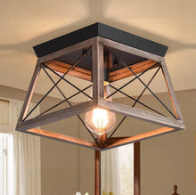 Load image into Gallery viewer, Ceiling Light Flush Mount Fixture Black/Wood Color Metal Vintage Lamp 25cm
