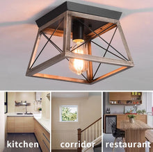 Load image into Gallery viewer, Ceiling Light Flush Mount Fixture Black/Wood Color Metal Vintage Lamp 25cm
