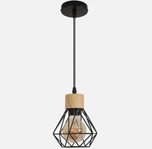 Load image into Gallery viewer, Pendant Light 1 way Modern Industrial with Metal Cage &amp; Wood Detail
