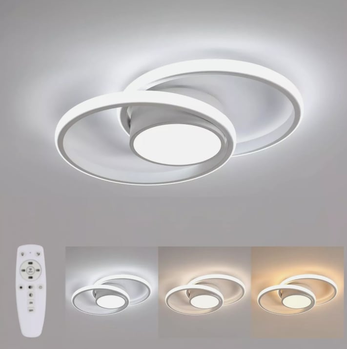 Modern LED Ceiling Light Semi Flush Mount Ceiling Light White with Remote Control 2 Rings