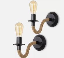 Load image into Gallery viewer, Set of 2 Pieces Vintage Hemp Rope Wall Lamp E27 Retro Indoor Wall Light
