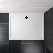 Load image into Gallery viewer, Walk In Shower Glass Panel Black Frame 700/760 mm Shape With Shower Stone Tray
