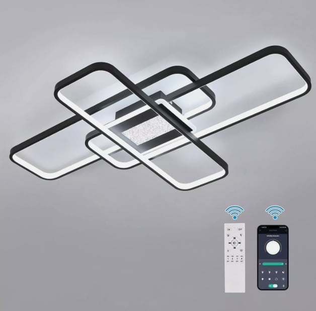 Dimmable Ceiling Lamp LED Hanging Black Remote Control 3 Color Lights 90cm