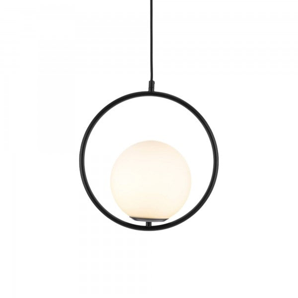 Modern Metal Circle Glass Globe Shaped Pendant Ceiling Light Black E27