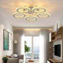 Load image into Gallery viewer, Crystal Silver Chandelier LED Ceiling Light Modern Warm White 5 Rings
