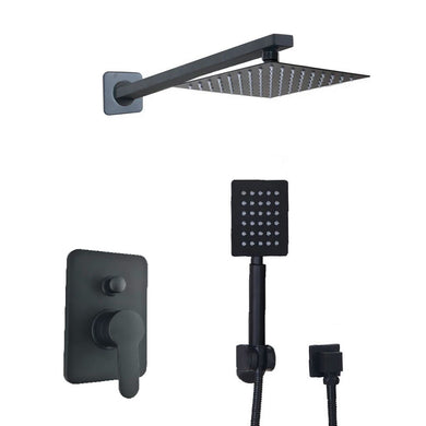 Concealed Rear Wall Black Matt Square Shower Set Mixer Square Head
