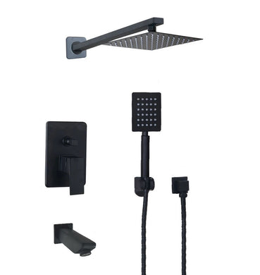 Concealed Rear Wall Black Matt Square Head Shower Set 3 way Mixe
