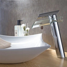 Load image into Gallery viewer,  mono basin taps Modern Waterfall 24cm Tall Bathroom Basin Tap Chrome Finish Mixer Mono Cloakroom
