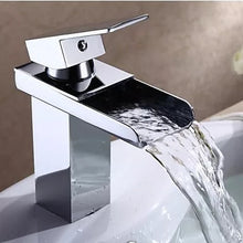 Load image into Gallery viewer, mono basin mixer tap Square Basin Tap Chrome Finish Waterfall Mixer Tap Brass Single Lever Modern
