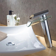 Load image into Gallery viewer, basin mixer taps uk Modern Waterfall 24cm Tall Bathroom Basin Tap Chrome Finish Mixer Mono Cloakroom
