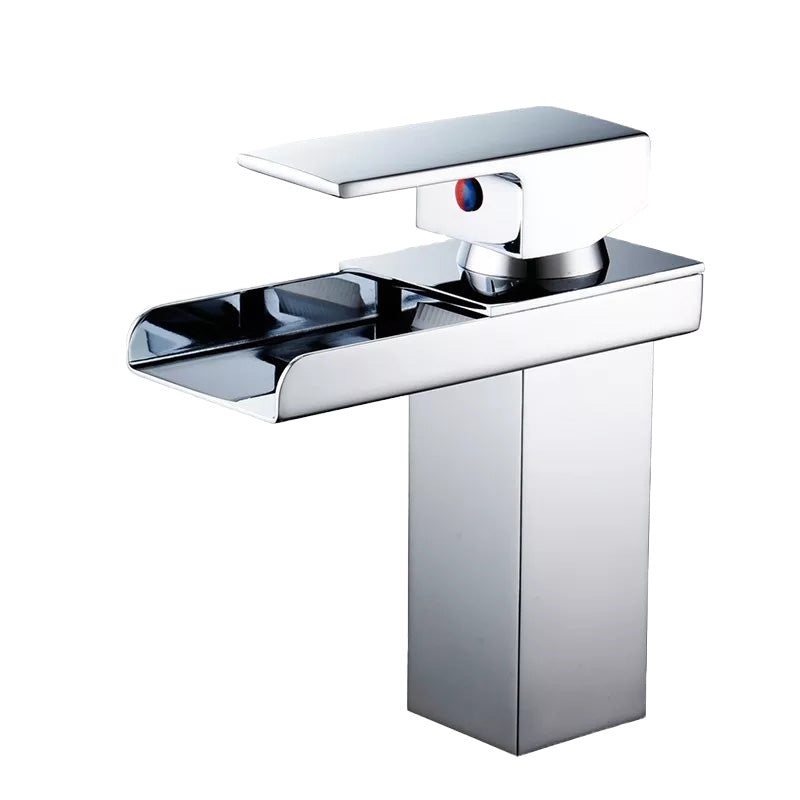 basin mixer tap Square Basin Tap Chrome Finish Waterfall Mixer Tap Brass Single Lever Modern