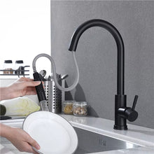 Load image into Gallery viewer, Deck Mounted Kitchen Tap Kitchen Tap Black Finish Mixer Tap with Pull Out Hose Monobloc Sink Faucet

