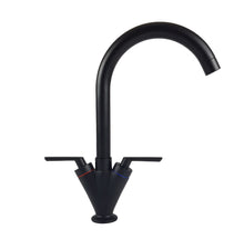 Load image into Gallery viewer, black kitchen tap Kitchen Tap Black Finish Dual Lever Taps Mono Mixer Faucet

