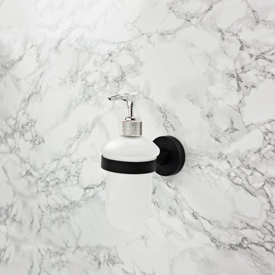 black wall mounted soap holder Dispenser Soap Holder Wall Mounted Round Finish Glass Soap Black Accessory