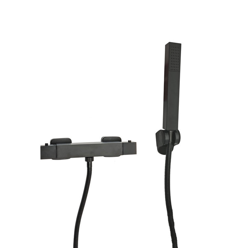 black thermostatic shower mixer Square Thermostatic Bar Mixer Bar Valve & Kit Matt Black Shower Set Bathroom