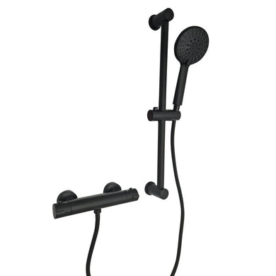 Bathroom Mixer Bar Valve & Kit Matt Black Round Bar Shower Set