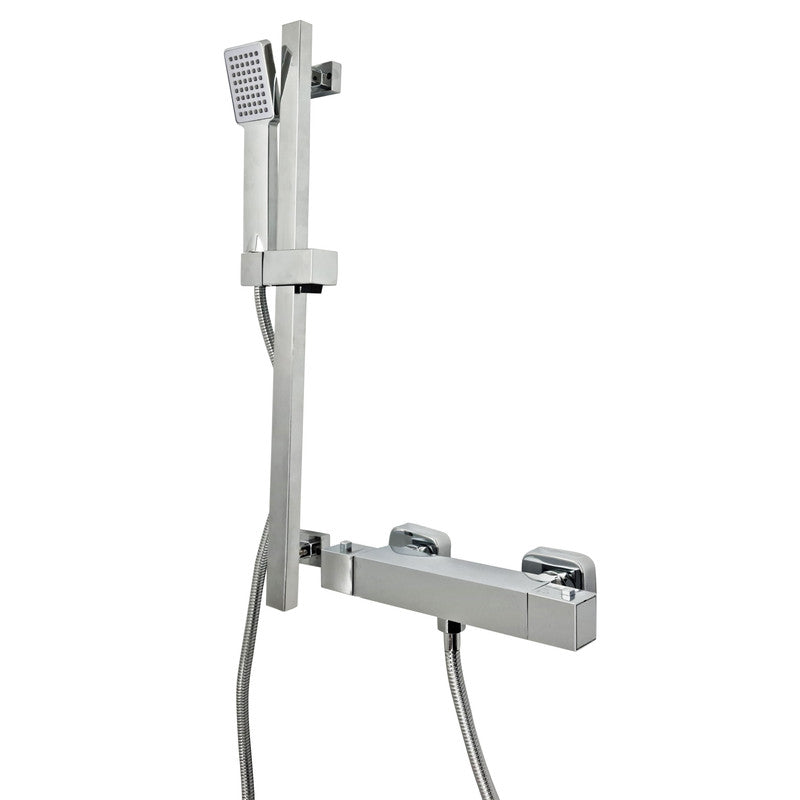 Bathroom Mixer Bar Valve & Kit Chrome Finish Square Bar Shower Set