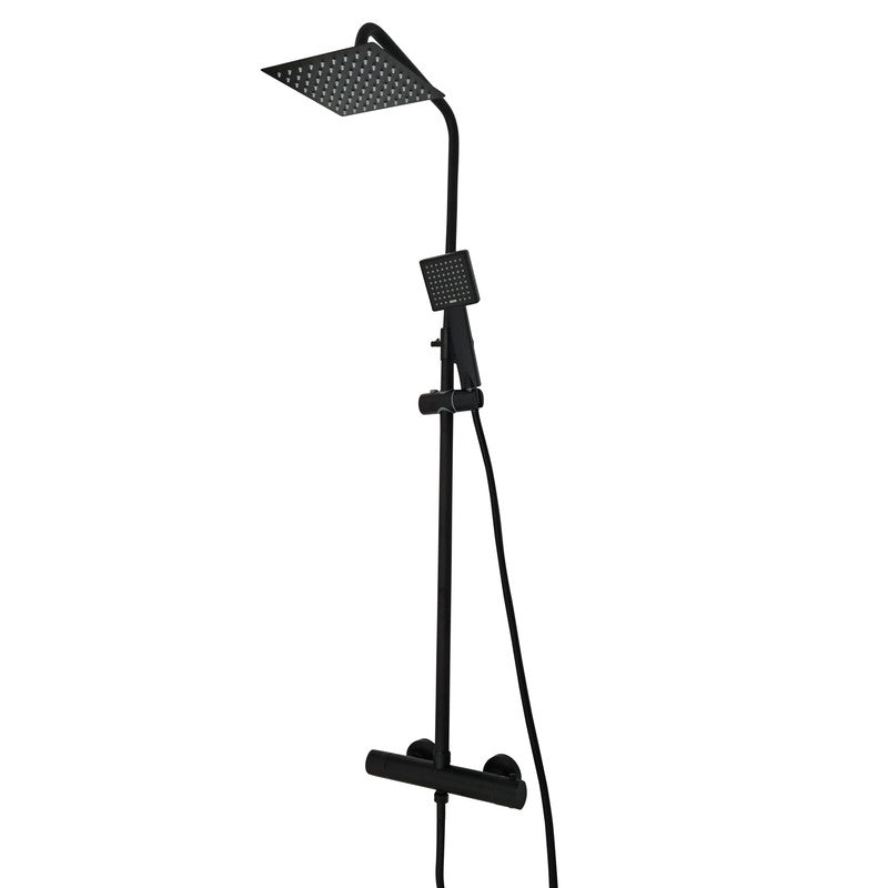 thermostatic shower mixer Square Black Matt Finish Bathroom Thermostatic Mixer Shower Set Twin Head Exposed Valve